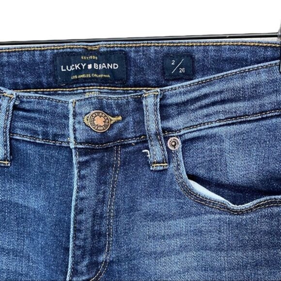 Lucky Brand Sweet Straight Blue Jeans Size 2 Low Rise Raw Hem Stretch Denim 7” R - Picture 4 of 10